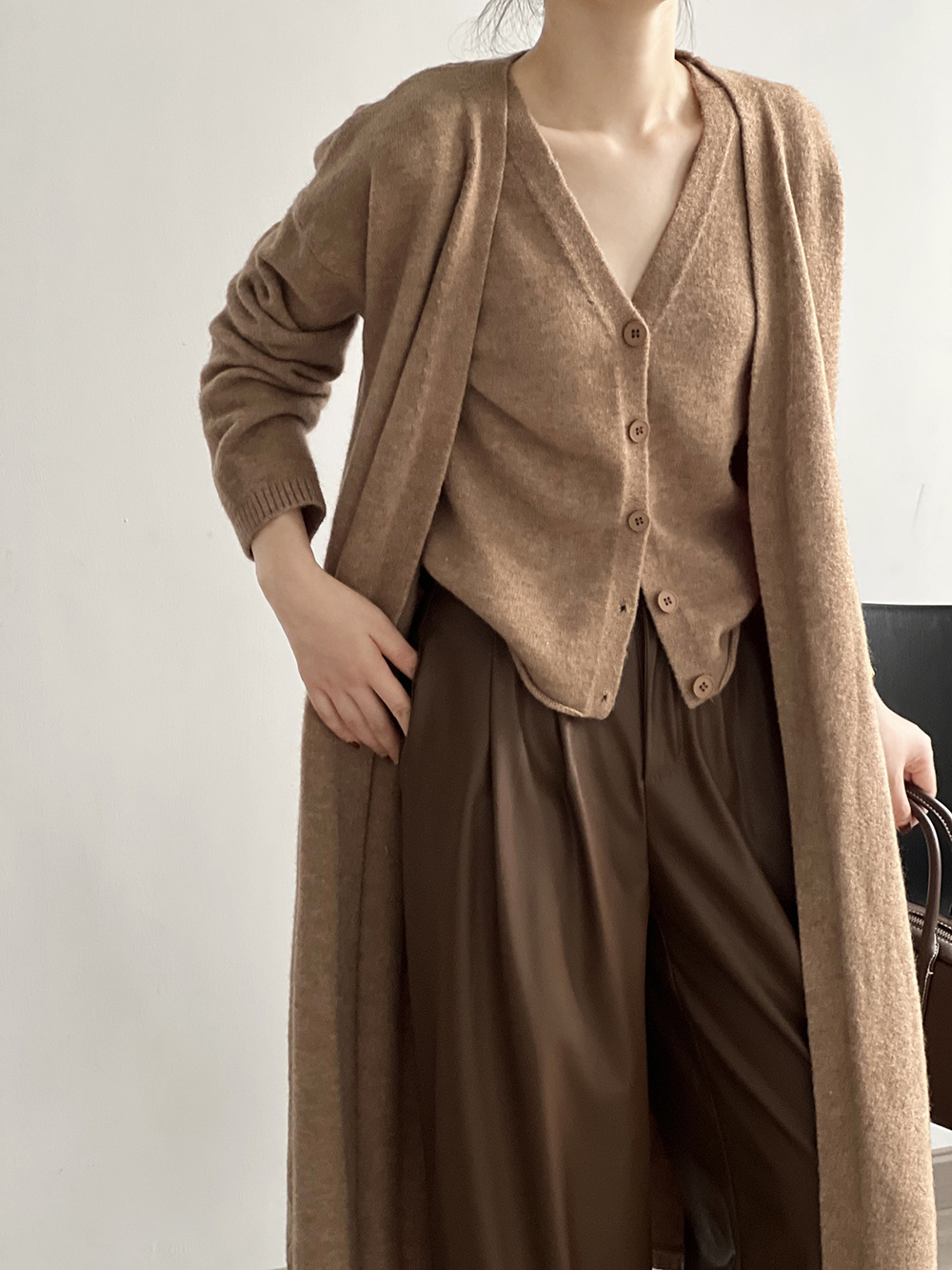 Koreanische lose mittellangen bis langen gestrickten Strickjacke Jacke für Frauen Herbst und Winter neue Artikel, kleine Pullover Weste zweiteilige_voghion.com