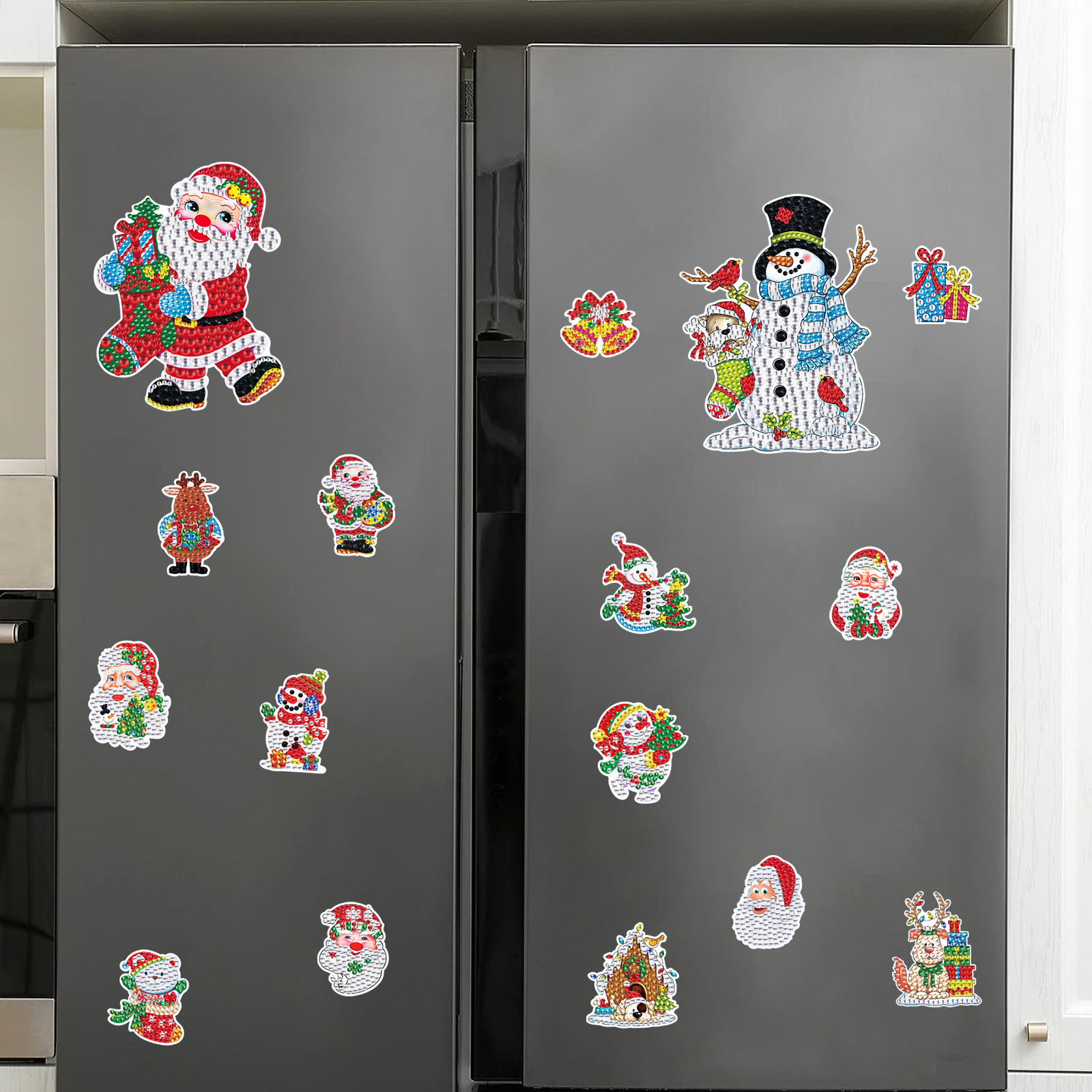 Venta más vendida Santa Claus Navidad muñeco de nieve pintura de diamantes pegatinas aleatorias pintura DIY pegatinas de pared dibujos animados hechos a mano cristal brillante diamante