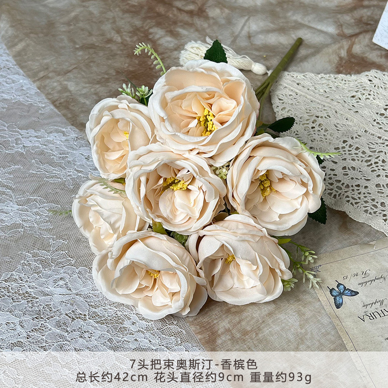 7頭のオースティン造花、シミュレーションブーケ、ウェディングフラワー、人工シルクフラワー、結婚式の景観装飾、地面の配置|undefined