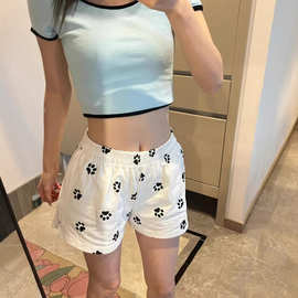 狗脚印花运动短裤女夏季新款外穿通勤慵懒宽松大码休闲三分裤ins