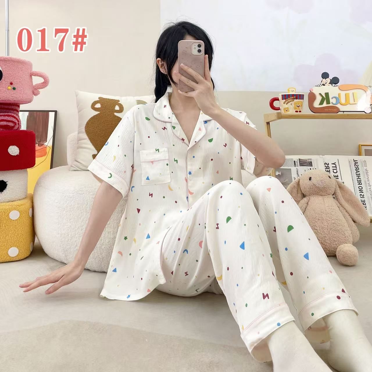 Estilo explosivo transfronterizo spot verano pantalones de manga corta cardigan solapa pijamas de dibujos animados lindo nube femenina algodón cómodo servicio a domicilio