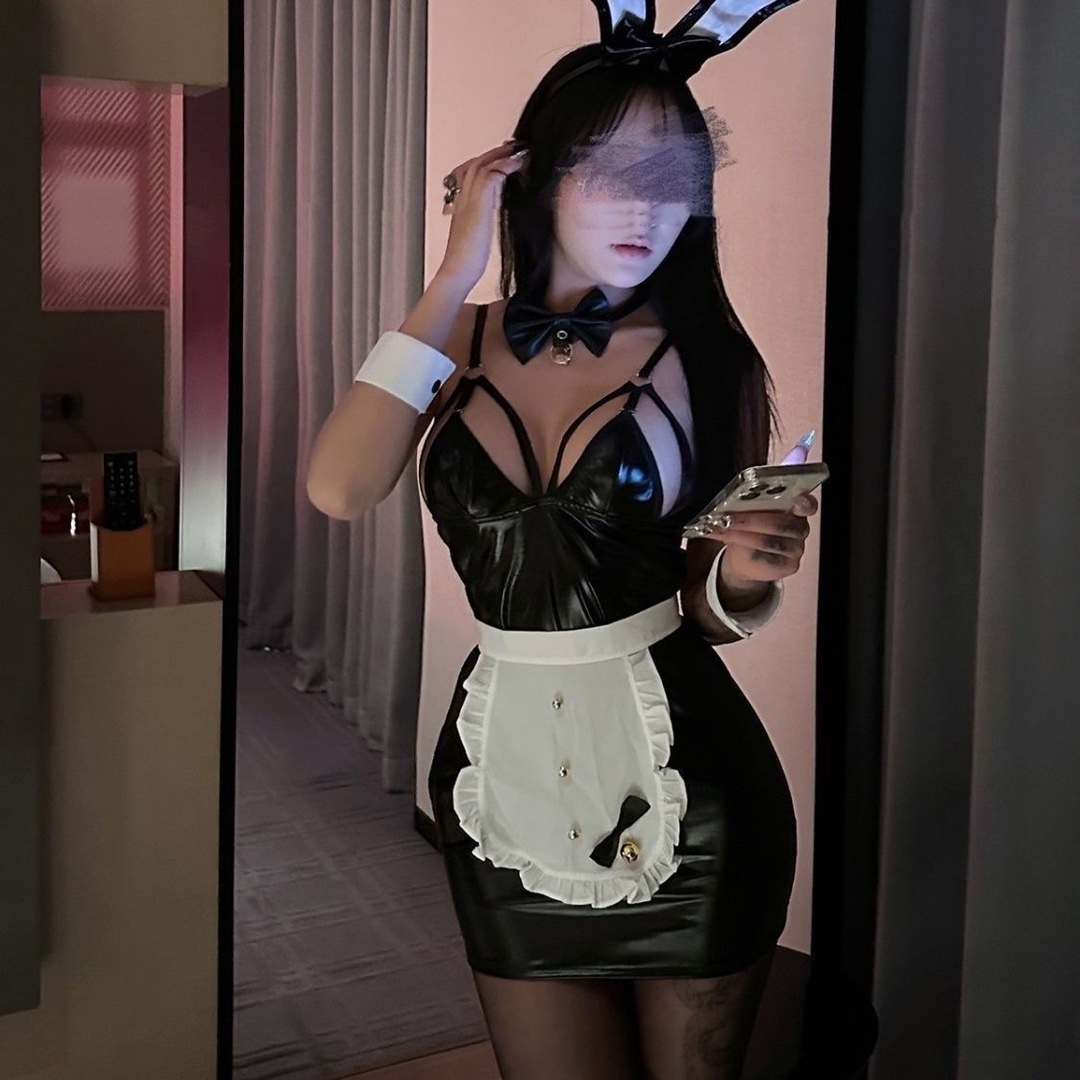 Bunny Girl Maid Cosplay Lingerie Set with Open-Crotch Stockings, One Size — detail image 1