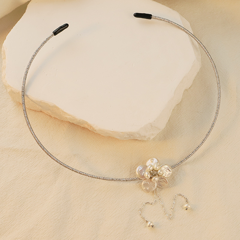 Diseño original de flores de perlas naturales, collar de anillo, lujo ligero, versátil, collar de clavícula de alta calidad.