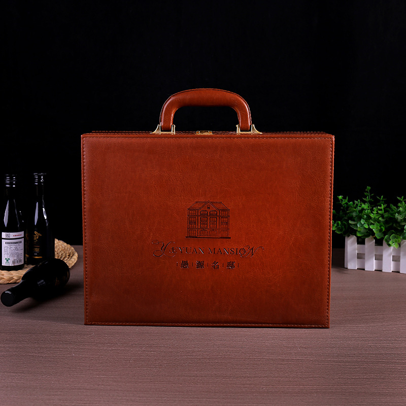 红酒礼盒定 做房地产PU皮质手提交房箱钥匙盒礼品包装盒可定 制
