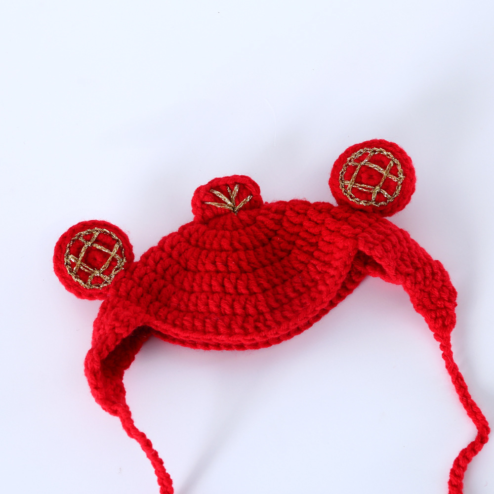Mascota gato Oso De Peluche perro Año Nuevo afortunado sombrero lana punto Dios Riqueza caliente cabeza Festival Primavera Internet accesorios la celebridad