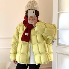 泡芙湯葉新標90毛2025冬の新型ダウンジャケット女性は丸首のゆるいパン服を厚くした