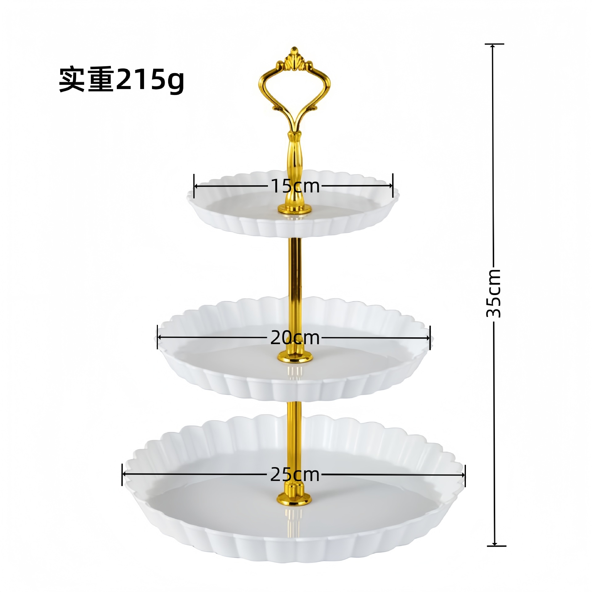 Plato de frutas de plástico transfronterizo de dulces de lujo ligero de alta calidad platos de dulces de recepción de boda de tres capas estante de almacenamiento de pastel