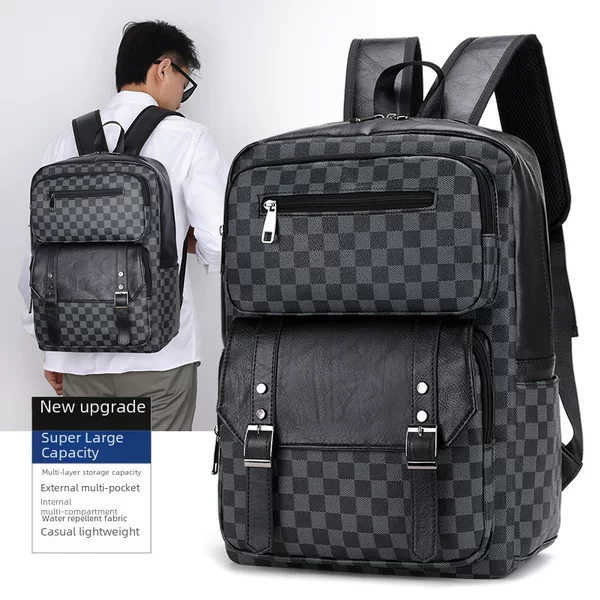 Large Capacity Business Men's Backpack Trendy Plaid Fashion Student Schoolbag Casual All-match Shoulder Backpack Wholesale