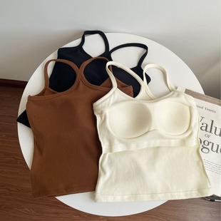 Autumn and Winter New fleece-lined Sanding Heating Warm Vest with Chest Pad Slimming Inner Wearing Outer Wearing Warm Sling Top