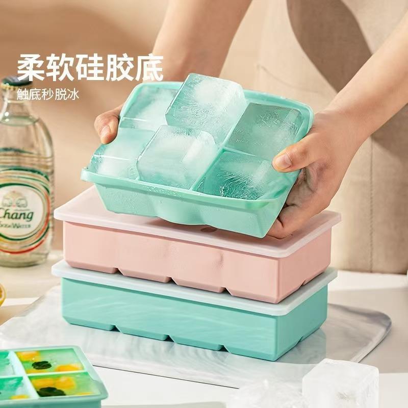 跨境食品级硅胶冰格8格威士忌冰格带盖制冰盒家用大容量冰块模具|undefined
