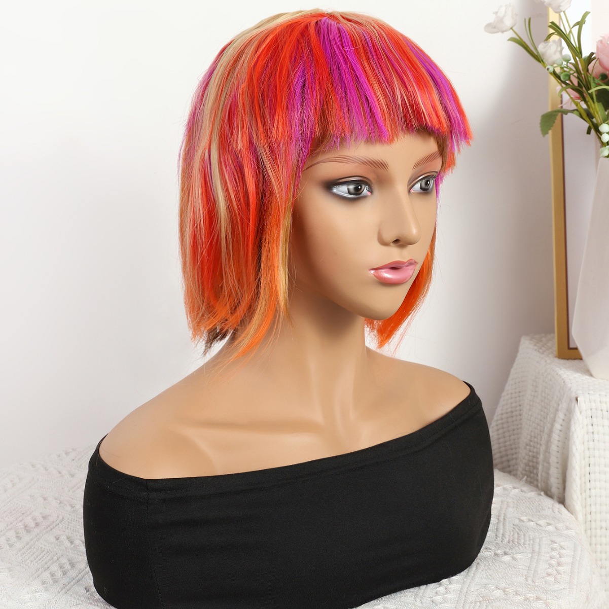 Nuevo estilo transfronterizo rojo degradado largo recto 12inch sin encaje peluca europea y americana brasileña