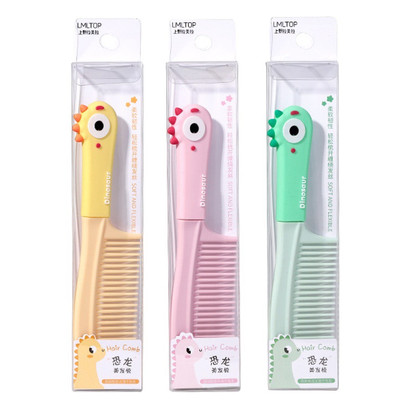 Lmltop creativo dinosaurio pelo peine dibujos animados tridimensional mango de silicona pelo recto peine SY751