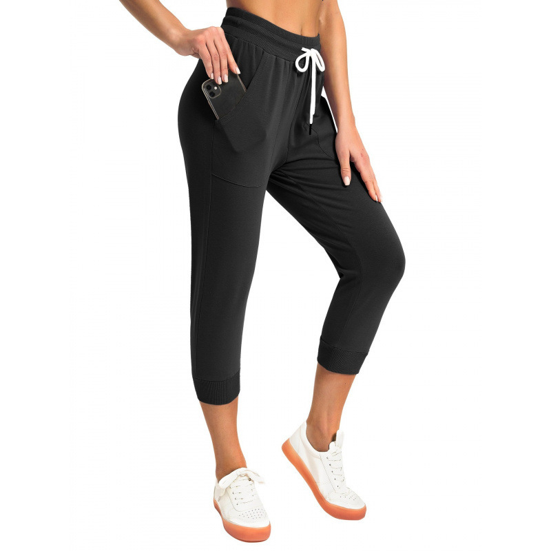2026 Cross-Border New European and American Women's Sports Pants Capri Pants Waist Running Jogging Casual Pants