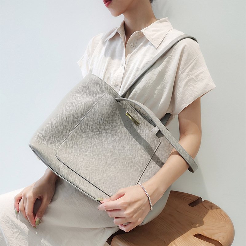 Women's Large Leather Tote Bag Genuine Cowhide Shoulder Bag_voghion.com