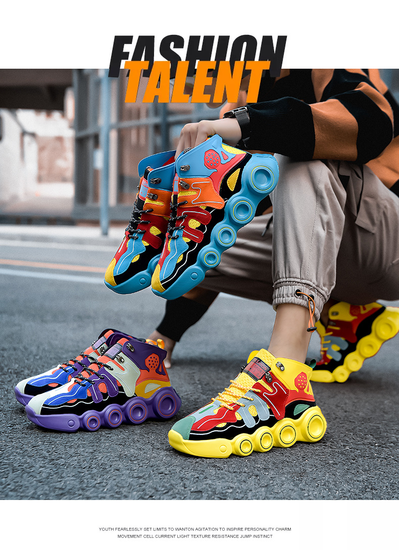 Men's Colour-matching Mesh High-top Sneakers For Men_voghion.com
