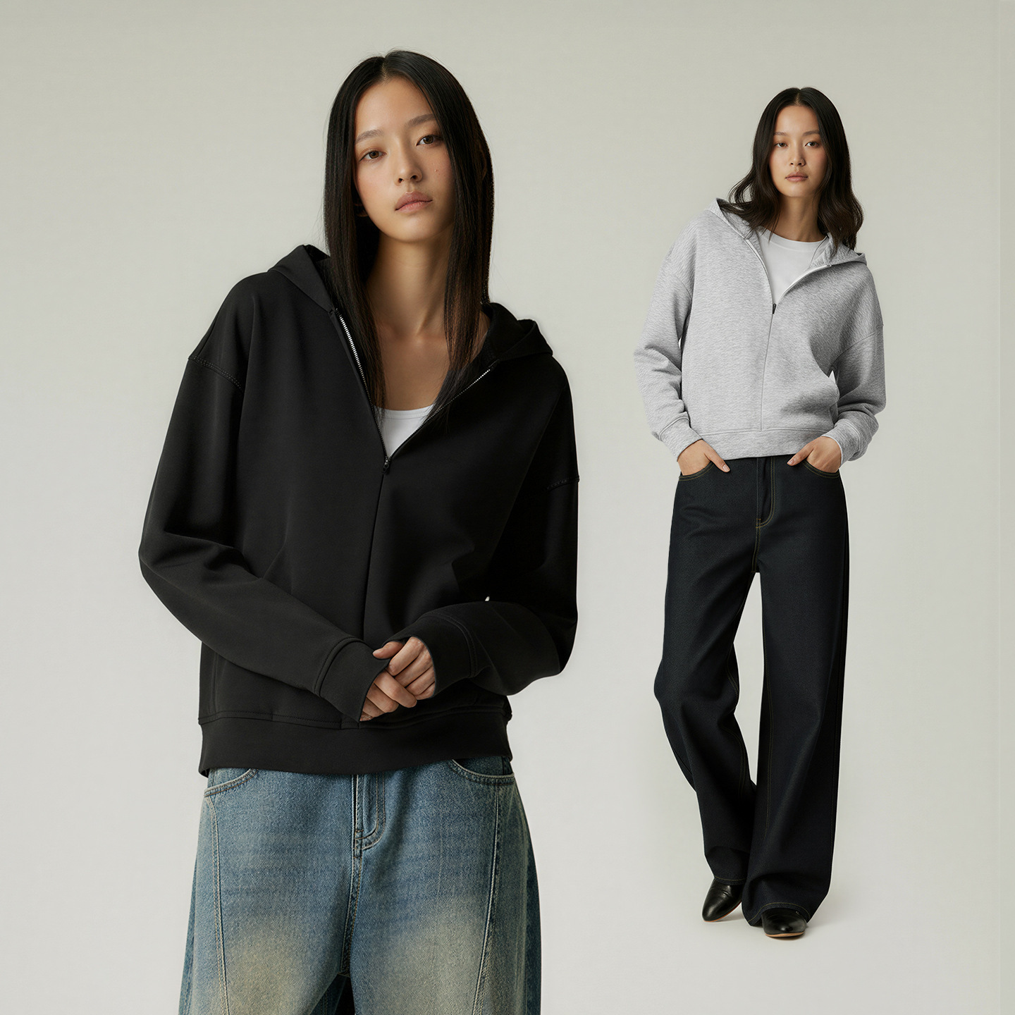 teeshe女装莱赛尔空气层连帽卫衣25秋季新品300g简洁休闲百搭上衣