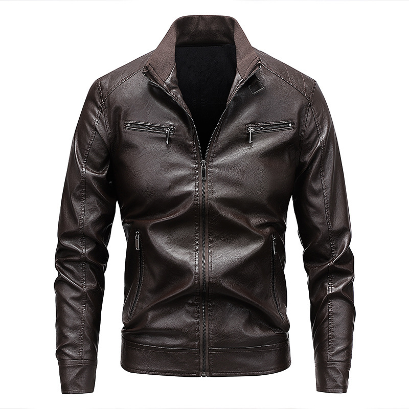 Otoño y invierno nuevos productos Europa y América locomotora transfronteriza chaqueta de cuero hombre de mediana edad chaqueta de cuello vertical chaqueta de moda casual suelta hombre