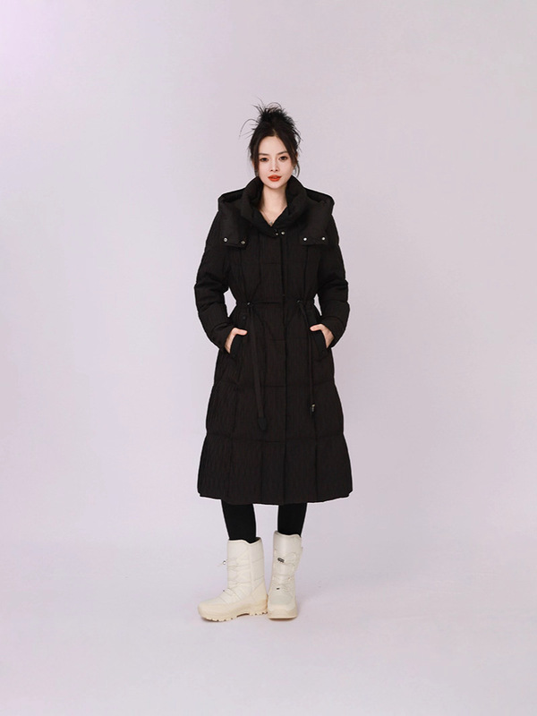 羽绒服女冬季2025新款高端大牌收腰女款修身中长款白鸭绒冬季外套|undefined