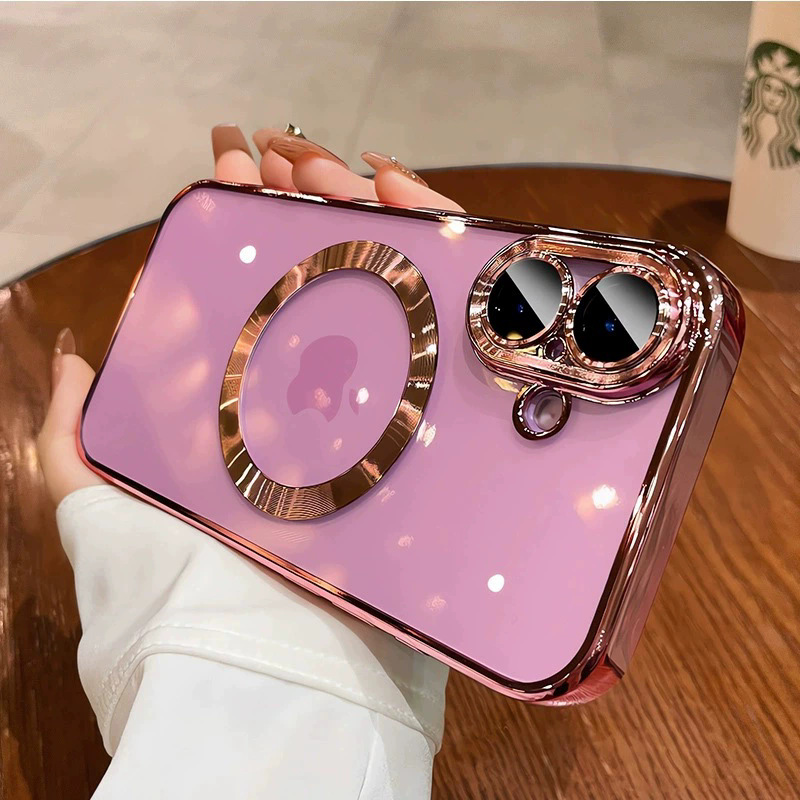 Funda para teléfono móvil iPhone 16P, transparente, galvanizada, con anillo magnético grande, funda protectora de TPU anticaídas para Apple 17PROMAX