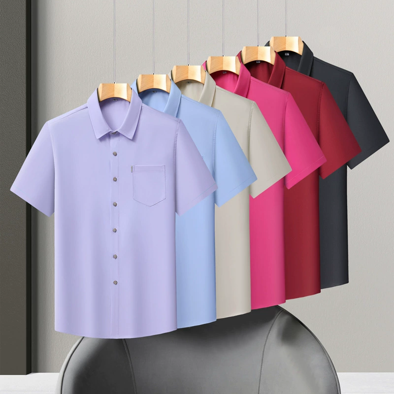 Свободная рубашка больших размеров с короткими рукавами, летняя мужская деловая повседневная рубашка для полных мужчин, однотонная рубашка с дюймами, рубашка с половиной рукавов для полных мужчин