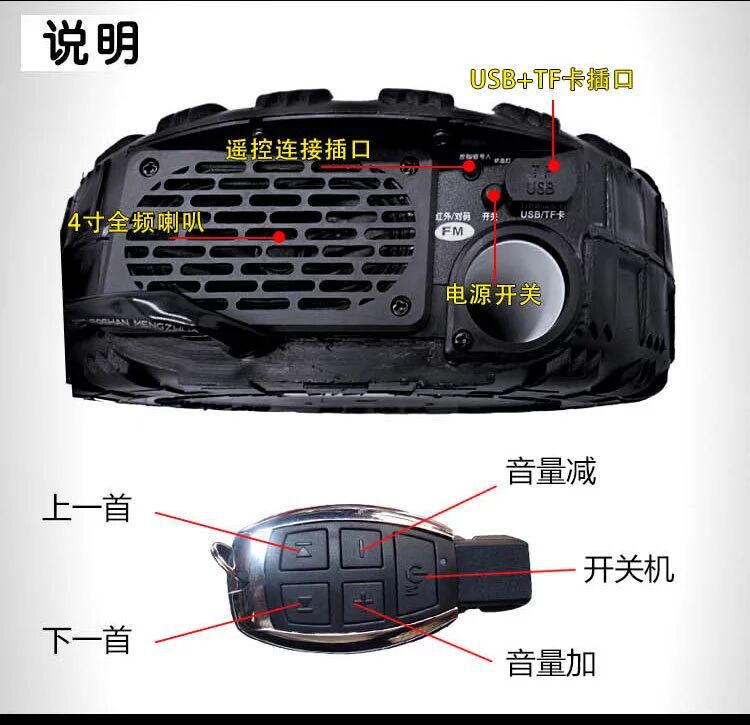 Harley electric motorcycle, in-car Bluetooth, waterproof tire speakers, built-in memory card, 3D surround sound, and subwoofer