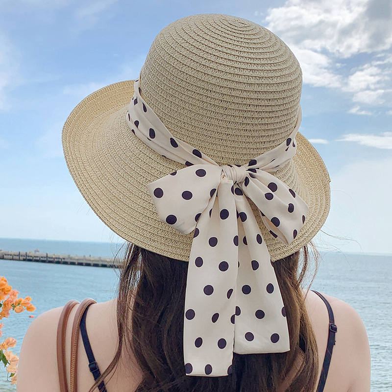 Children's Straw Hat With Wave Dot Pattern For Summer Sunshade_voghion.com