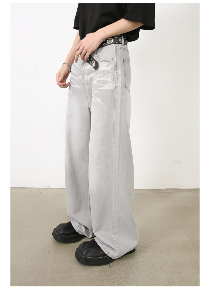 Quần jeans nam ống đứng rộng cạp vừa phong cách Hàn, vải denim râu mèo — Xanh lam nhạt, Xám nhạt chi tiết 14