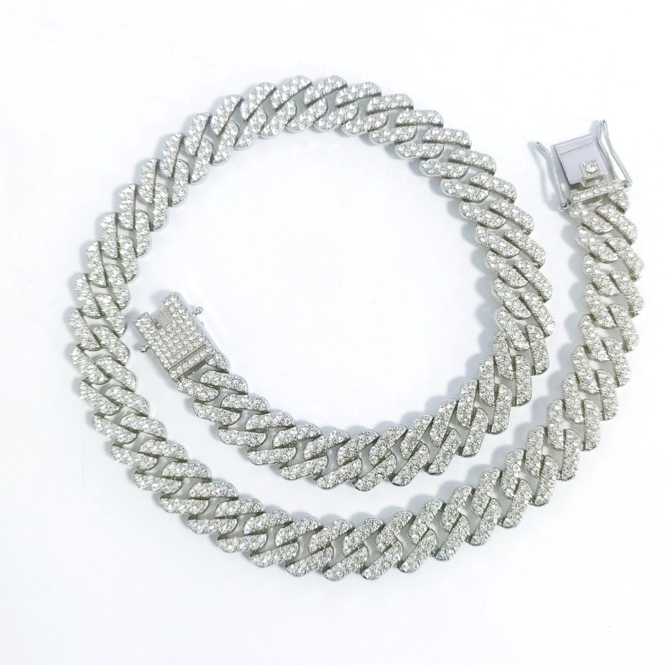 New alloy Cuban chain with inlay 13.5mm full diamond design for men and women's necklaces in hip-hop style_voghion.com