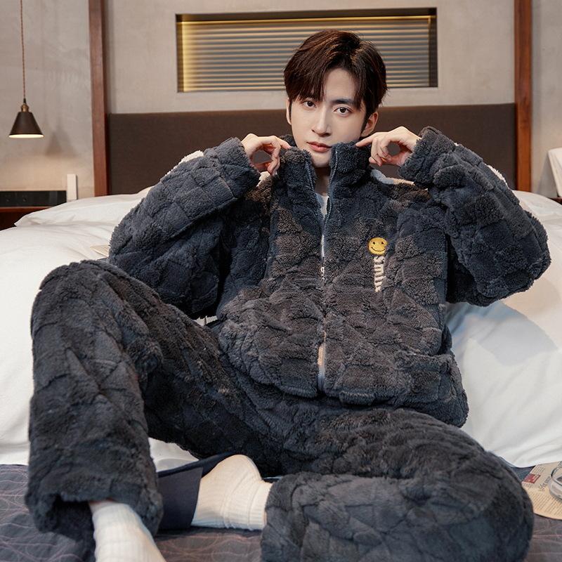 Invierno de los nuevos hombres pijamas acolchado caliente más tamaño engrosada cremallera manga larga vestir prendas exteriores casual Home wear traje