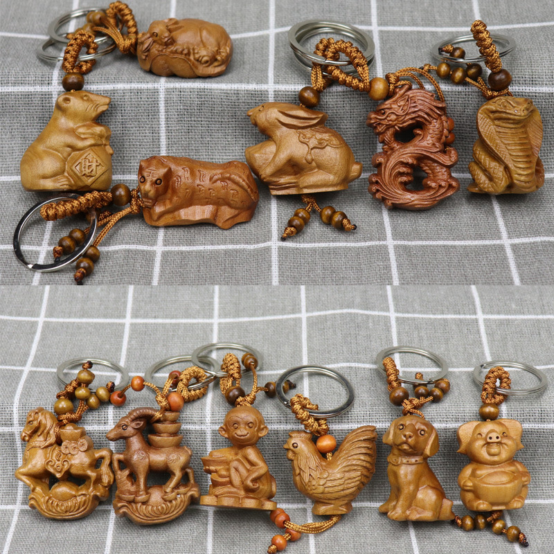 Peach Wood Zodiac keychain wooden rat Ox Tiger Rabbit Dragon Snake Horse Sheep Monkey chicken dog pig key ring travel crafts Peach Wood Zodiac keychain wooden rat Ox Tiger Rabbit Dragon Snake Horse Sheep Monkey chicken dog pig key ring travel crafts