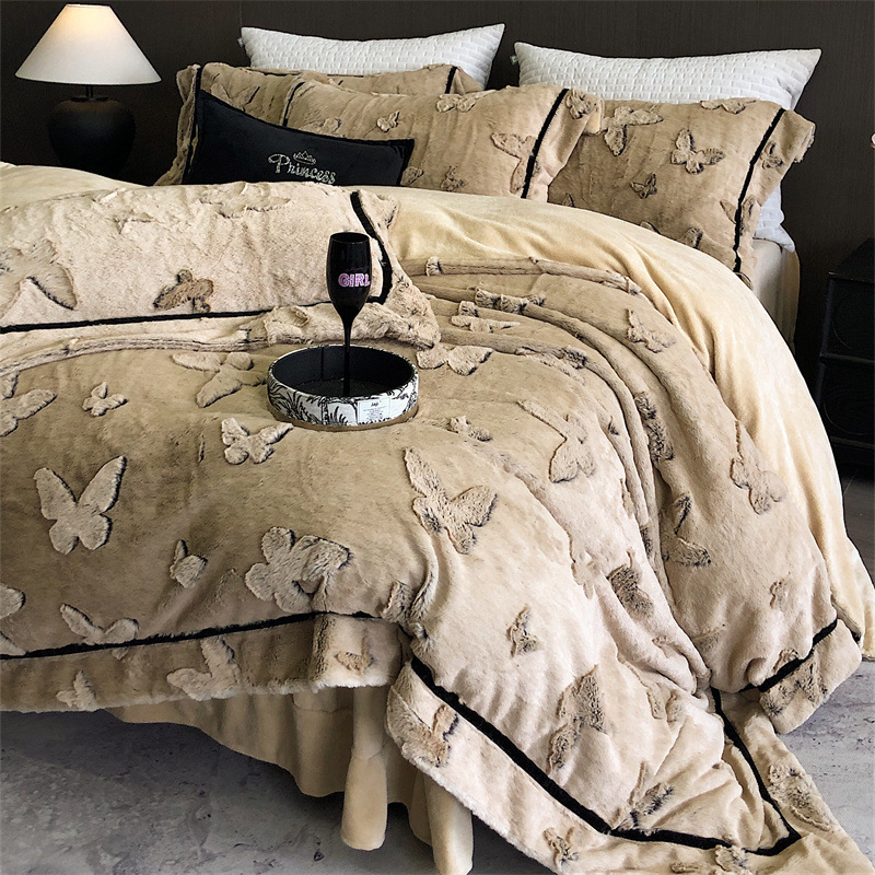 2024 nuevo conjunto de cuatro piezas de seda de alto peso de lana de leche gruesa y cálida ropa de cama de invierno textil Nantong