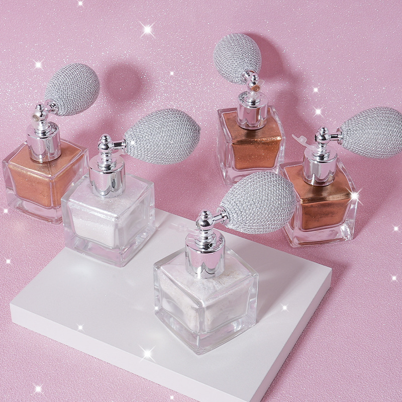 Cross-Border In-Stock Square Bottle Glass Glitter Spray Without Logo, Shiny Pearlescent Glitter Spray, Sparkling Glitter Highlighter