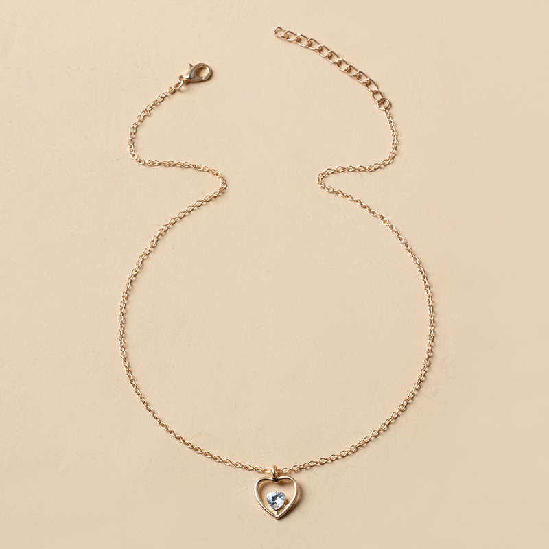 simple love pendant necklace fashion alloy inlaid rhinestone sweater chain necklace