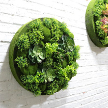 无框圆形墙壁仿真多肉植物背景墙假花假草装饰工业风壁挂绿植