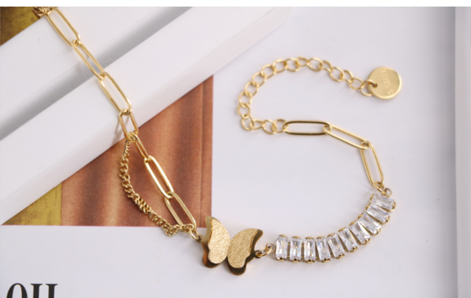 Fashion Butterfly Titanium Steel Plating Inlay Zircon Bracelets Necklace 1 Piece