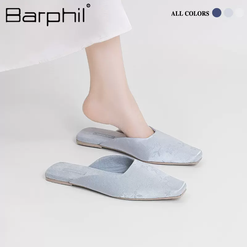Barphil室内家居拖鞋2025春夏新款时尚女士外穿防滑刺绣穆勒女鞋