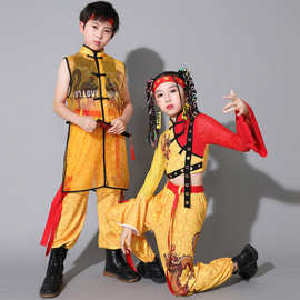 六一儿童喜庆打鼓演出服幼儿黄色中国龙年舞腰鼓队舞蹈表演服装
