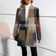 2025新款跨境外贸欧美女装独立站印花款立领中长款长袖风衣女外套