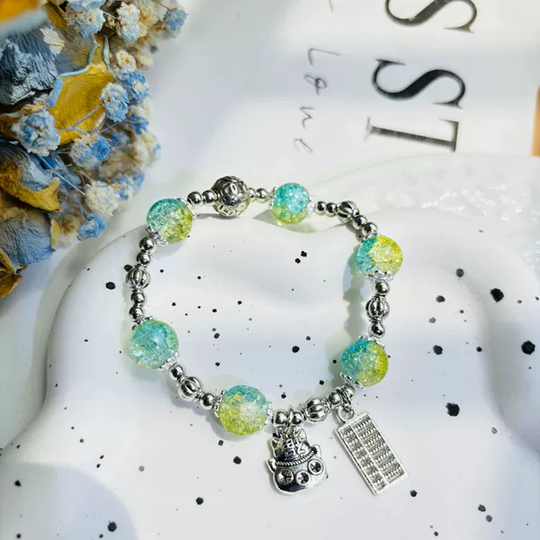 Blue and yellow cat abacus bracelet#SZ513