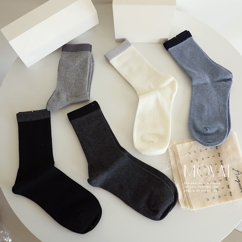 Contrast Color Mid-Calf Socks for Men in Spring & Fall, Four-Season Color-Blocked Socks, Sweat-Absorbent Business Men's Socks, High-Quality Breathable Cotton Socks