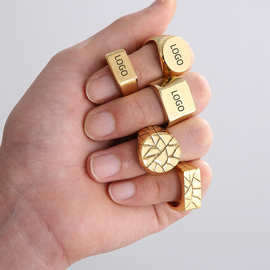 可刻字激光Logo光面钛钢戒指 几何圆形不锈钢男女款戒子冷淡风