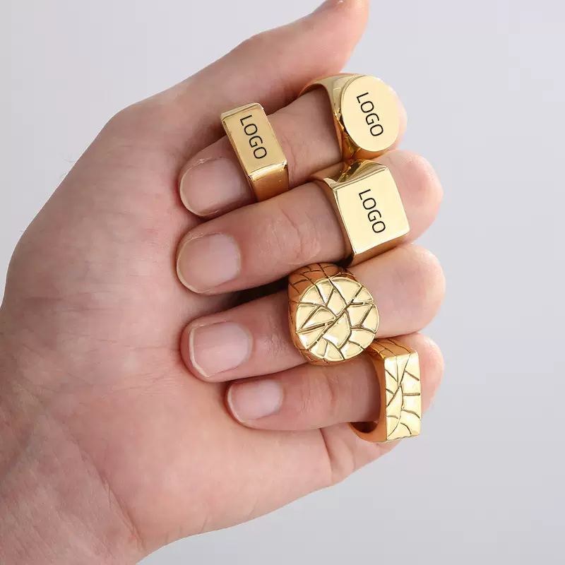 可刻字激光Logo光面钛钢戒指 几何圆形不锈钢男女款戒子冷淡风