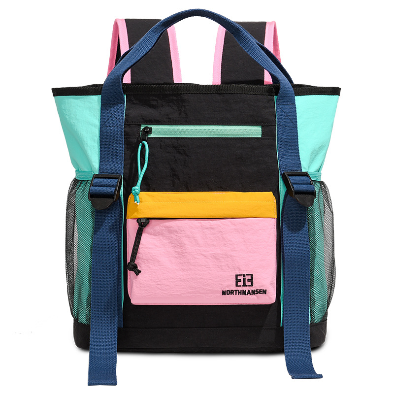 Mochila de moda coreana para niños y niñas, color contrastante, mochila de mano casual de gran capacidad, 2026 nueva moda de mochila infantil