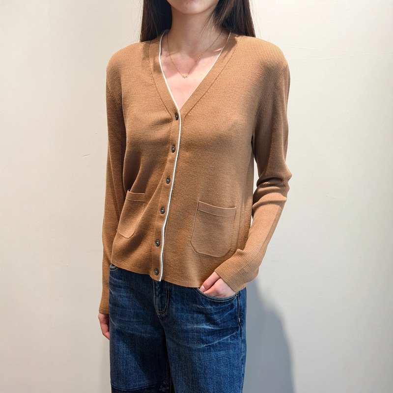 V-Neck Cardigan~100 Fine Wool Fine-Spun Merino Sweater Pure Wool Coat Women's Knitwear Machine Washable Wool Sweater Spring