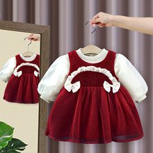 童装春季新款宝宝公主裙套装小女孩红色背心裙T恤二件套代发4620