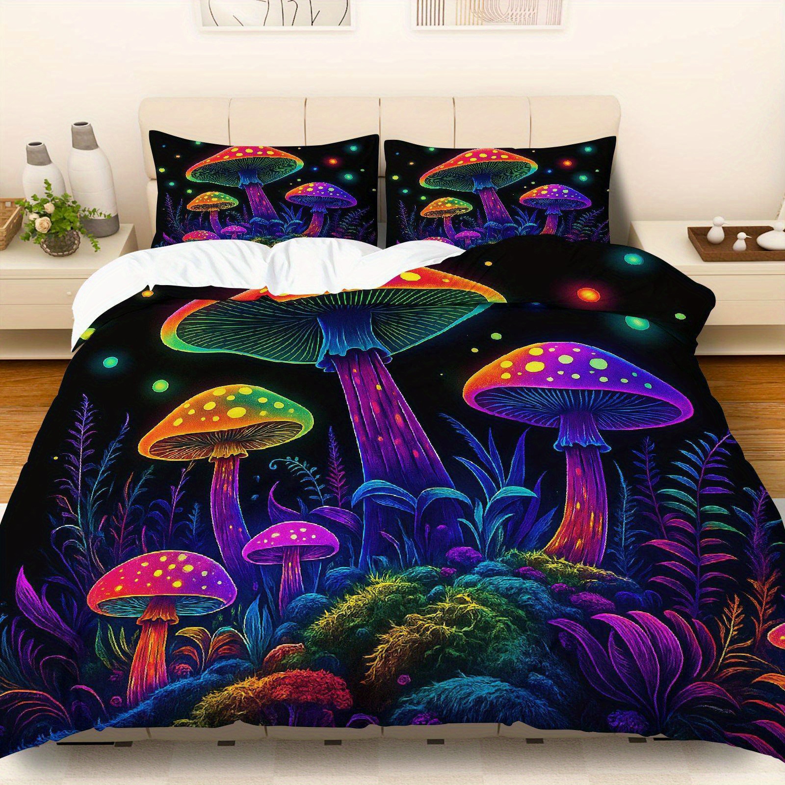 TEMU / JIT impresión digital abrasión edredón cubierta fantasía nocturna hongos plantas viento kit de origen fabricantes textiles