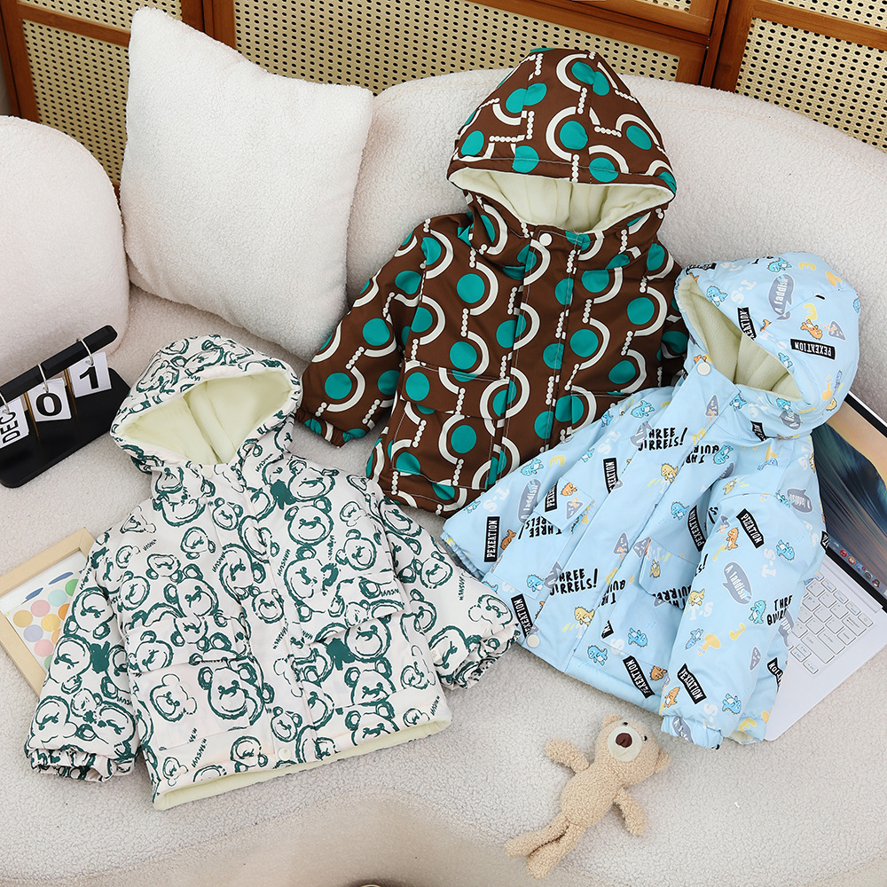 2024 년 새로운 소년 소녀는면 패딩 재킷 코트 귀여운 패션 한국  코트 기모 코튼을 나갑니다.