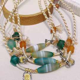 中式复古编绳项链 搭配缠丝玛瑙天珠和铜配饰质感很好可调节大小