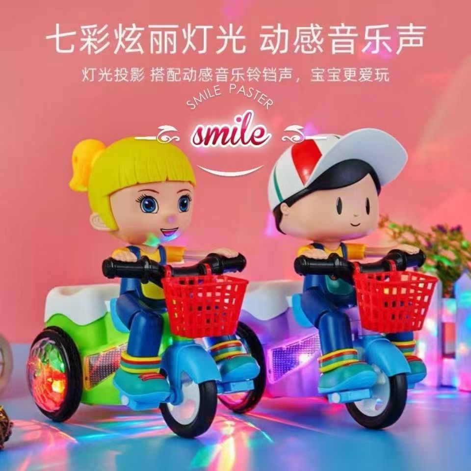 Triciclo Eléctrico de Acrobacias 1-3 Años de Plástico con Luz LED Giratorio para Niños