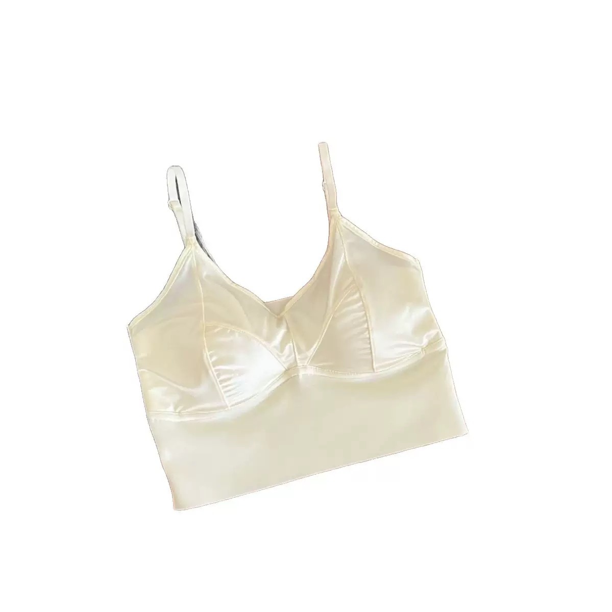Francés de lujo satén ligero sin marcas de espalda bra fijo taza con chaleco de cuello en V sin anillo de acero base ropa interior de pecho image 6